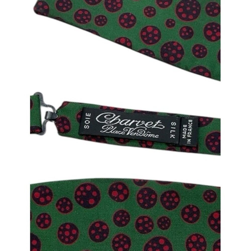 CHARVET Men's 100% Silk LUXURY Self Bow Tie Green Geometric W:2.8" EUC - Picture 2 of 2